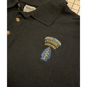 US Army Special Forces Airborne Embroidered Blue Polo Shirt LARGE Military USA